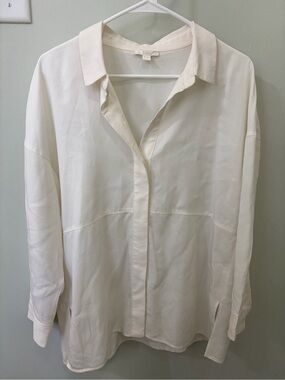 COS Off-White 100% Lyocell Oversized Drapey Button Down Shirt | Size S